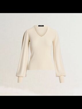 Ralph Lauren Cream V-Neck Balloon-Sleeve Top